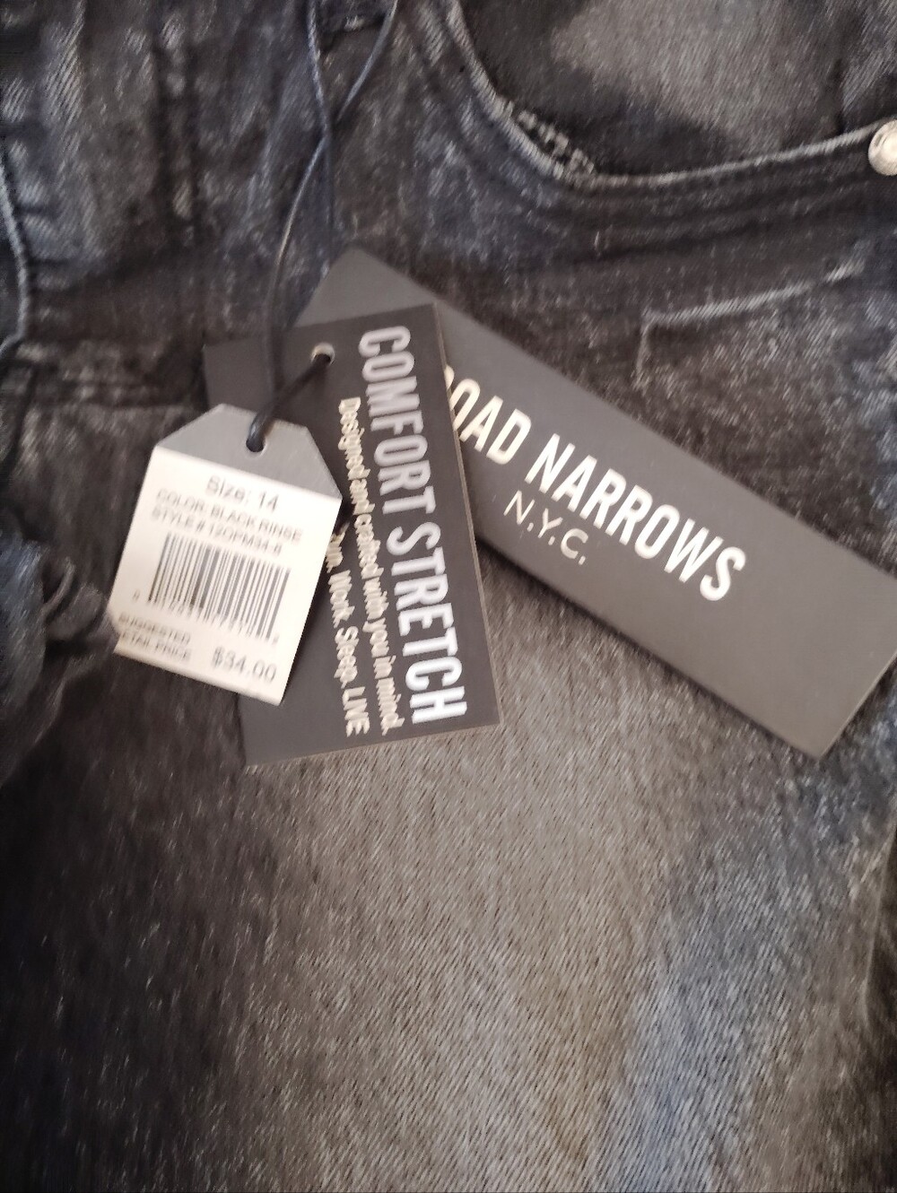 :NWT Broad Narrows N.Y.C. Boys Moto Biker Jeans Black Rinse Size 14 - Picture 6 of 6